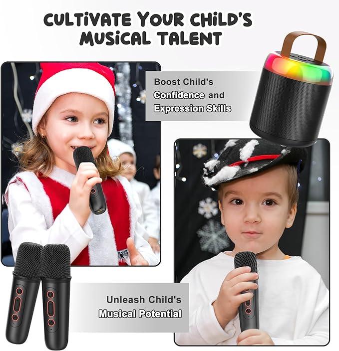 iYoYo Christmas Kids Toys Gifts Karaoke Machine, Portable Bluetooth Speaker with Wireless Microphone, Happy travel,6 Sound Modes,Audio Smartphone - 5